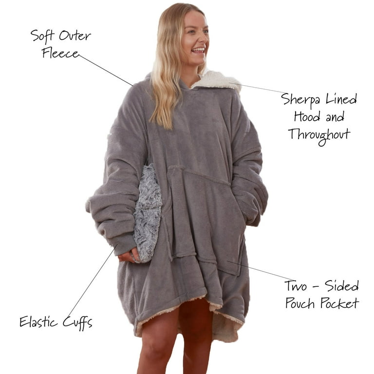 Sienna Hoodie Wearable Blanket One Size Ultra Soft Sherpa Fleece Lining Warm Cozy Oversized sweater Blanket Throw for Adults Men Women Charcoal Grey Walmart