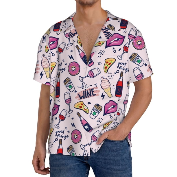 Fotbe Wine Camisa Estampada de Manga Corta para Hombre, Casual de Verano, Estilo Playero, Sin Arrugas-Medium
