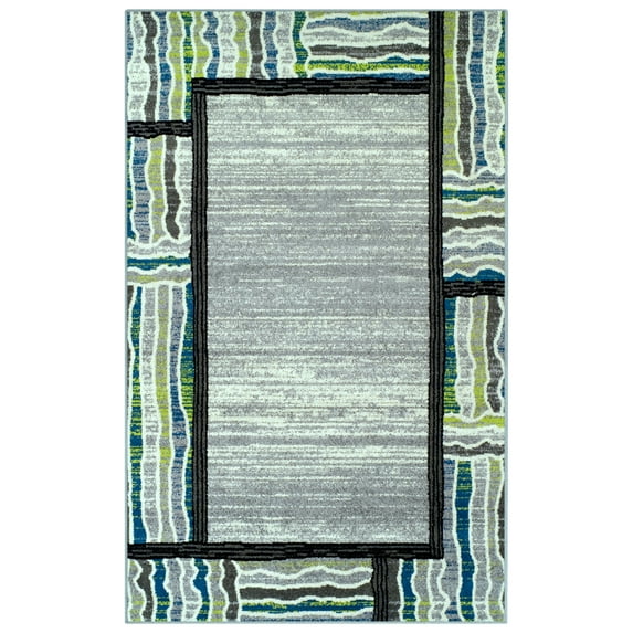 Gemstone Border Contemporary Indoor Area Rug by Blue Nile Nills - 5' x 8', Multi-Color