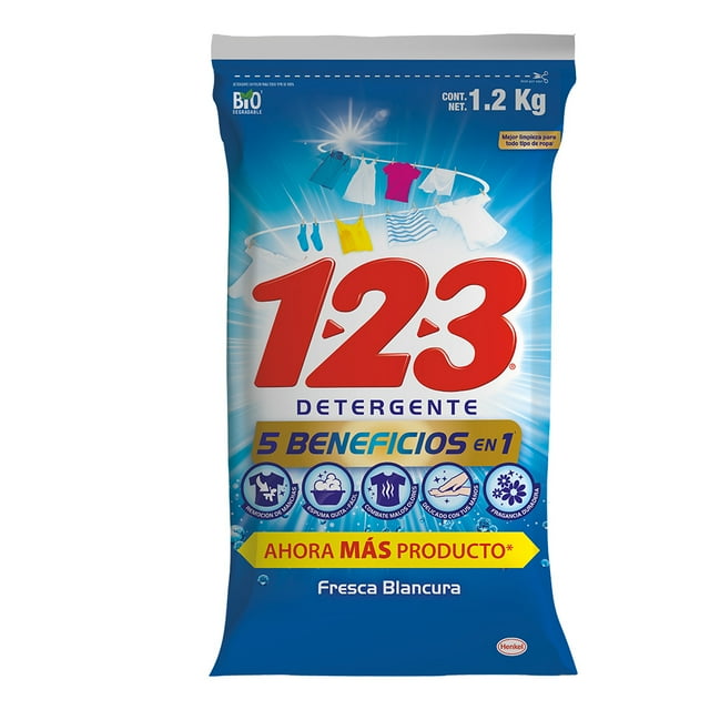 Detergente en polvo 123 Fresca Blancura 1.2Kg