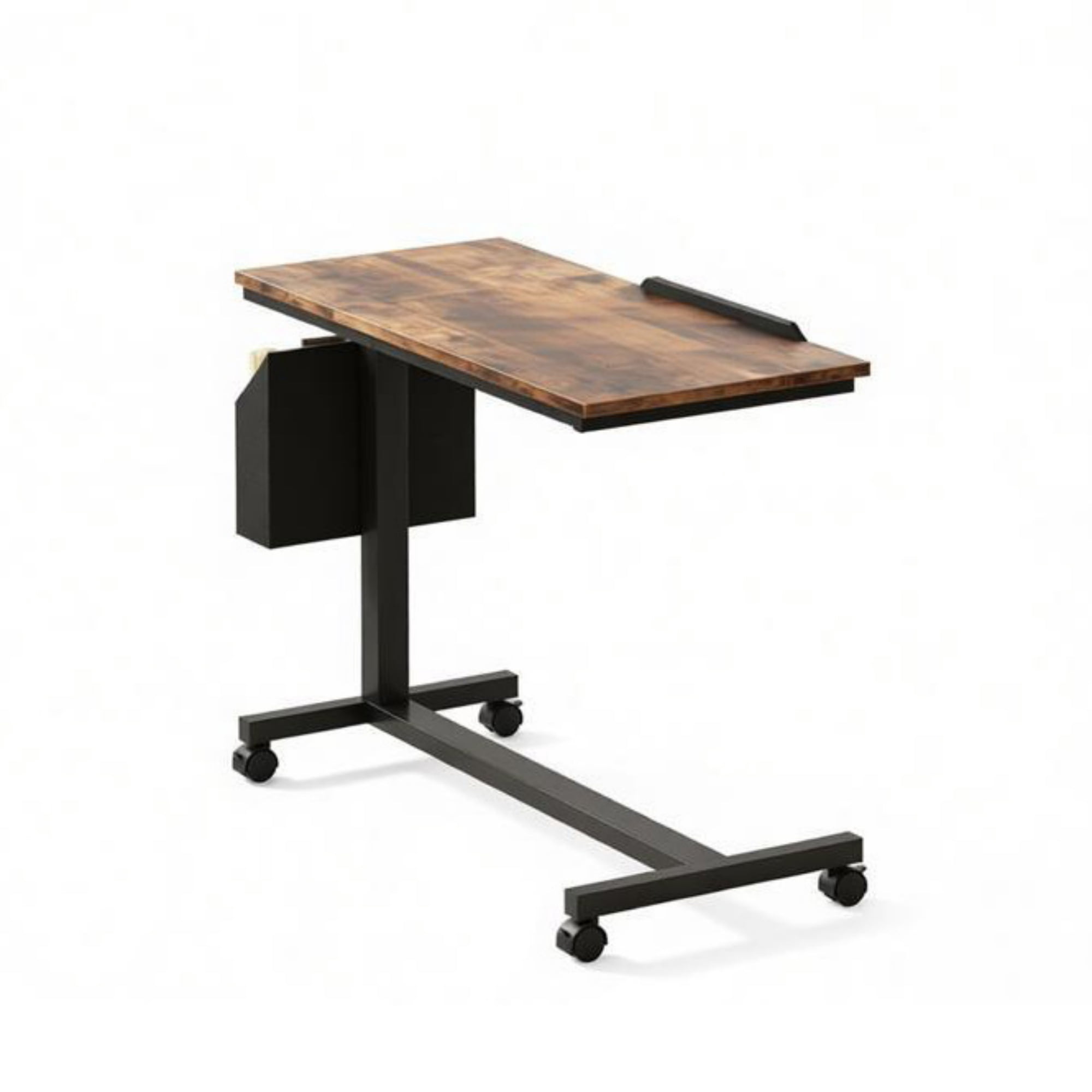 Mobile C Table, Adjustable Height Wood Side Table with Wheels, Tiltable Top, 45 lb Capacity
