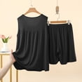 thumbnail image 5 of Women's 2 Piece Modal Loungewear Set Tiered Ruffle Sleeveless Top with High Waist Shorts Soft Breathable Outfit for Summer Black L(L), 5 of 5