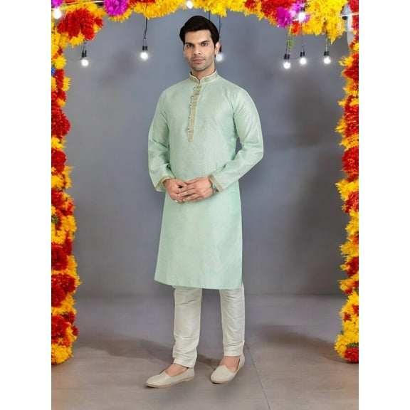 Regal Charm: Traditional Wear Jacquard Silk Kurta Pajama– Cultural Wear for Mens