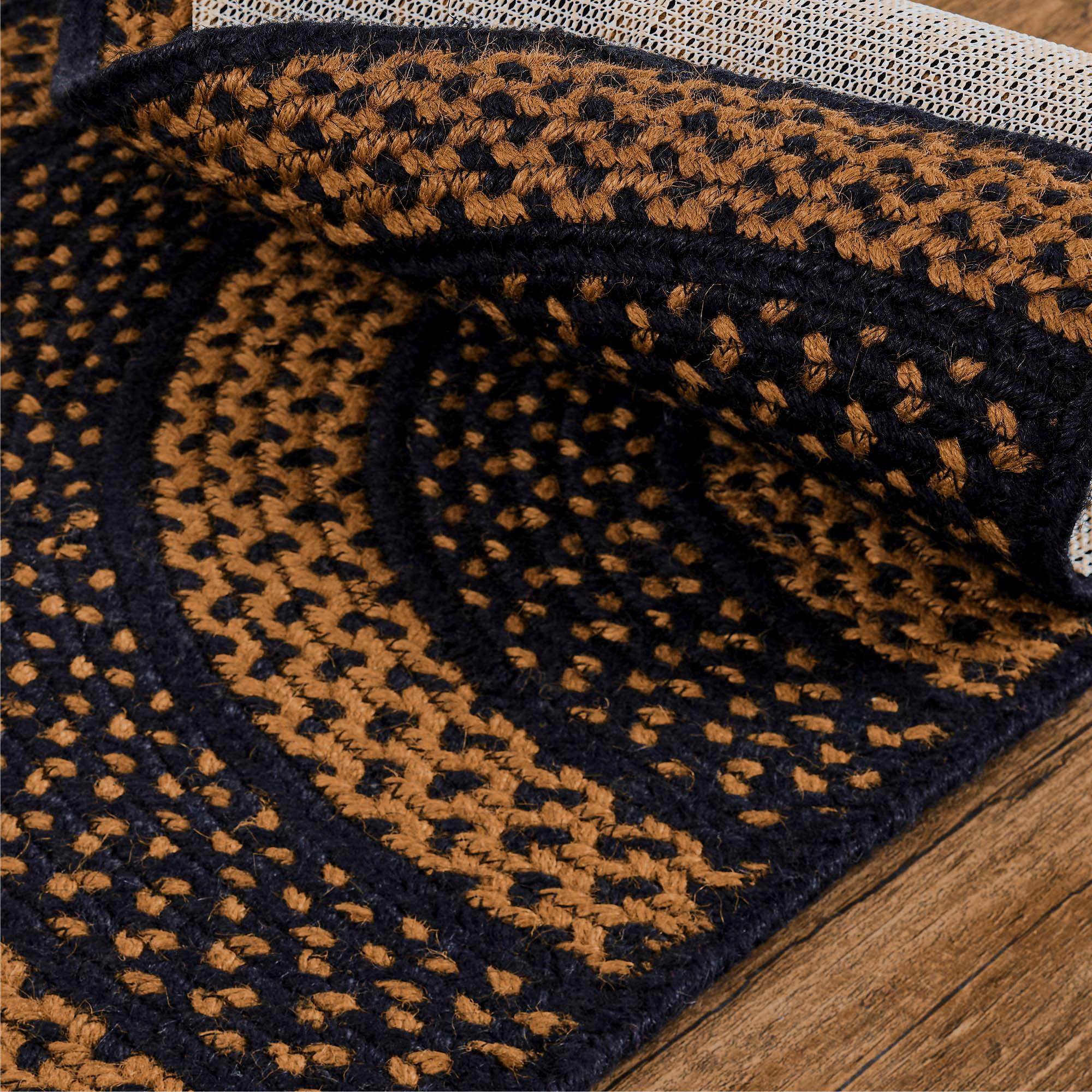 Rug Black  Tan Braided Jute Country No Slip Floor Decor TCC Brands