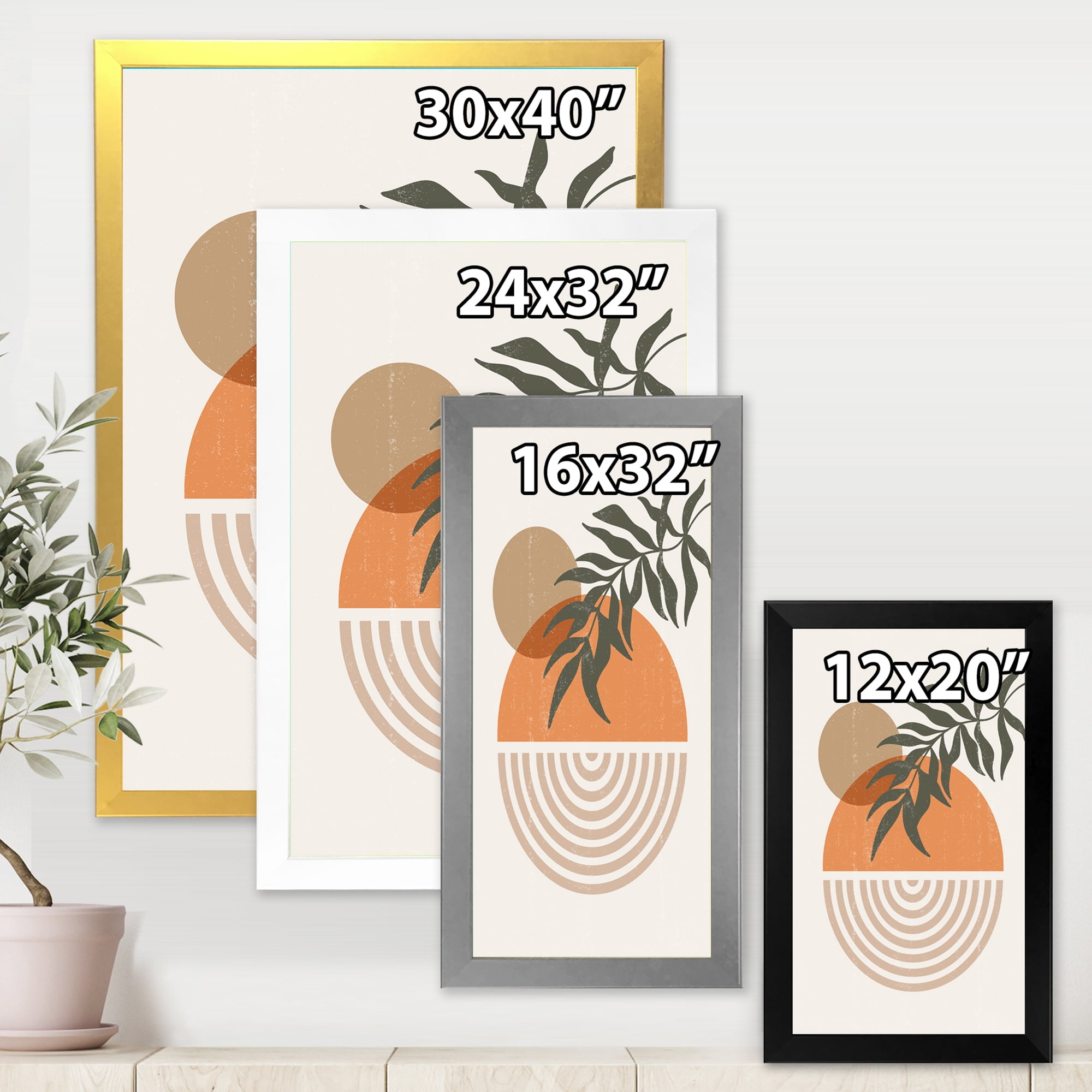 Designart 'Abstract Geometrical Moon and Sun With Leaf I' Modern Framed Art Print
