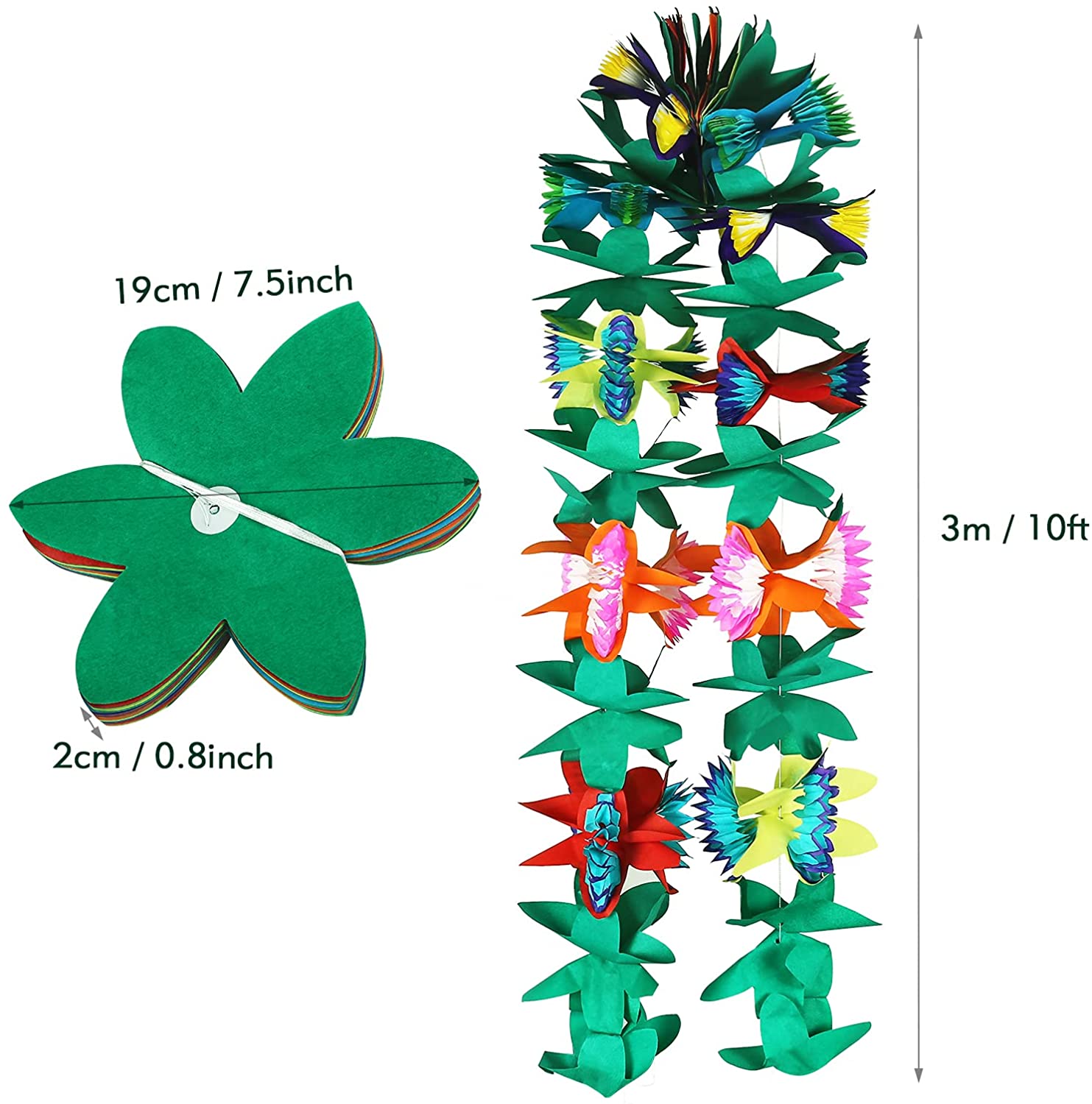 Naler 3 Pack Tropical Paper Garland Decorations, 10ft Multicolored Tissue Flower Banner for Hawaiian Luau Summer Tiki Bar Party Decor - image 2 of 9