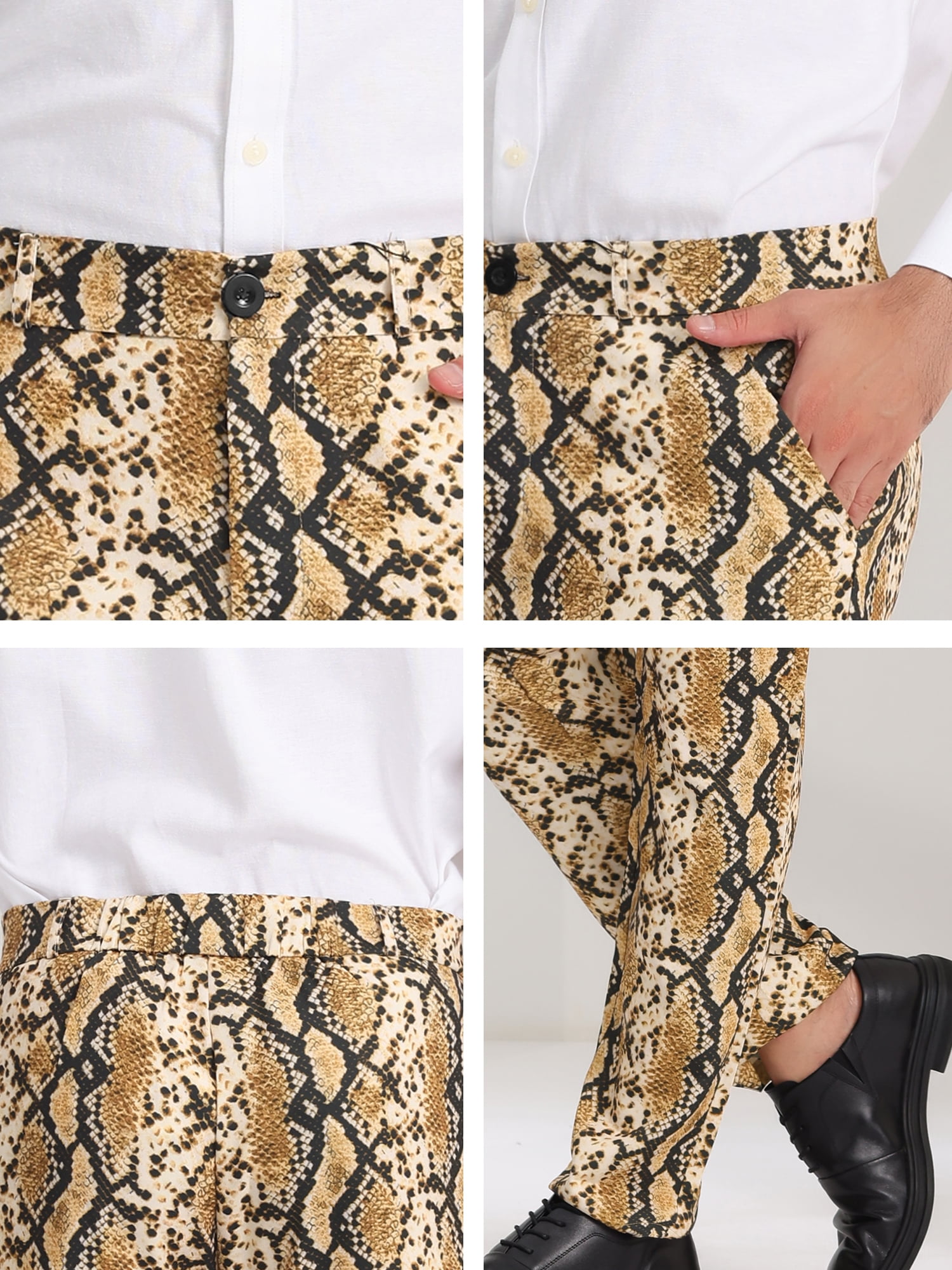 Unique Bargains Men's Animal Printed Flat Front Zipper Closure Party Prom Dress Pants 28 Snake Print