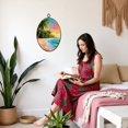 thumbnail image 2 of Canvas Wall Art Ocean Canvas Tropical Seascape Pictures Palm Tree Wall Decor Living Oval Framed Canvas Prints Vintage Wall Hanging Decor for Bedroom Home Gallery Bathroom 8.6"x11.4", 2 of 7