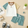 thumbnail image 3 of GYRATEDREAM Toddler Baby Boy Summer Outfits Short Sleeve Patchwork Top T-Shirt and Elastic Waist Shorts Set Casual Clothes for 2-3Y Blue, 3 of 9