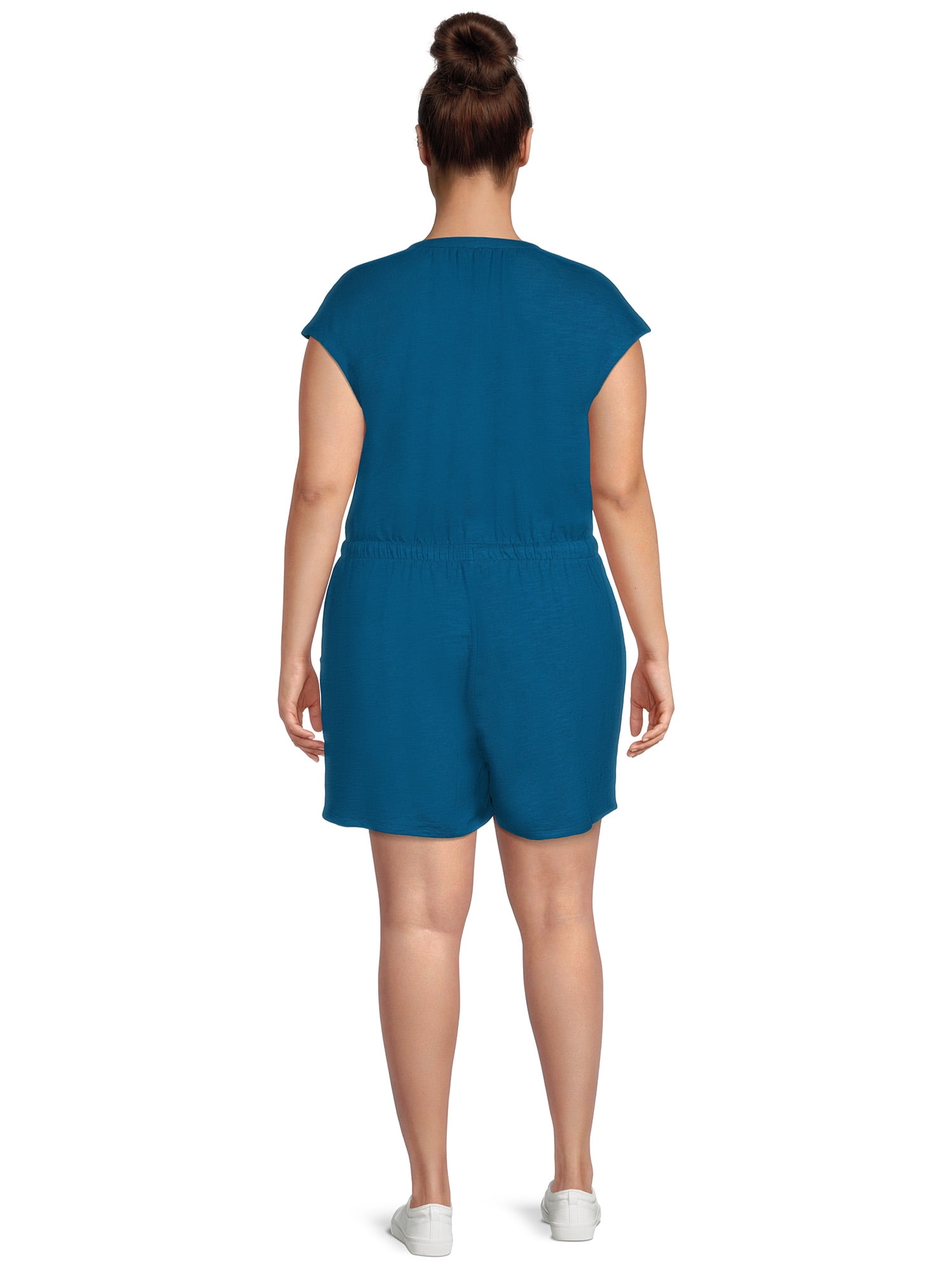 Terra & Sky Women's Plus Size Button-Front Knit Romper, 5" Inseam