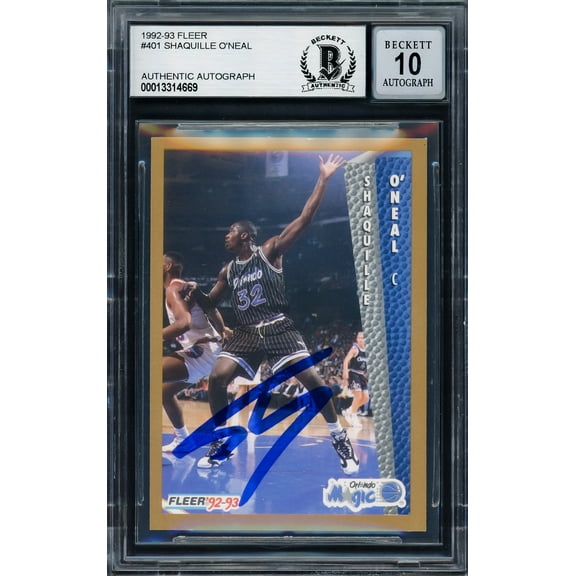 Shaquille Shaq O'Neal Autographed 1992-93 Fleer Rookie Card #401 Orlando Magic Auto Grade Gem Mint 10 Beckett BAS 211328