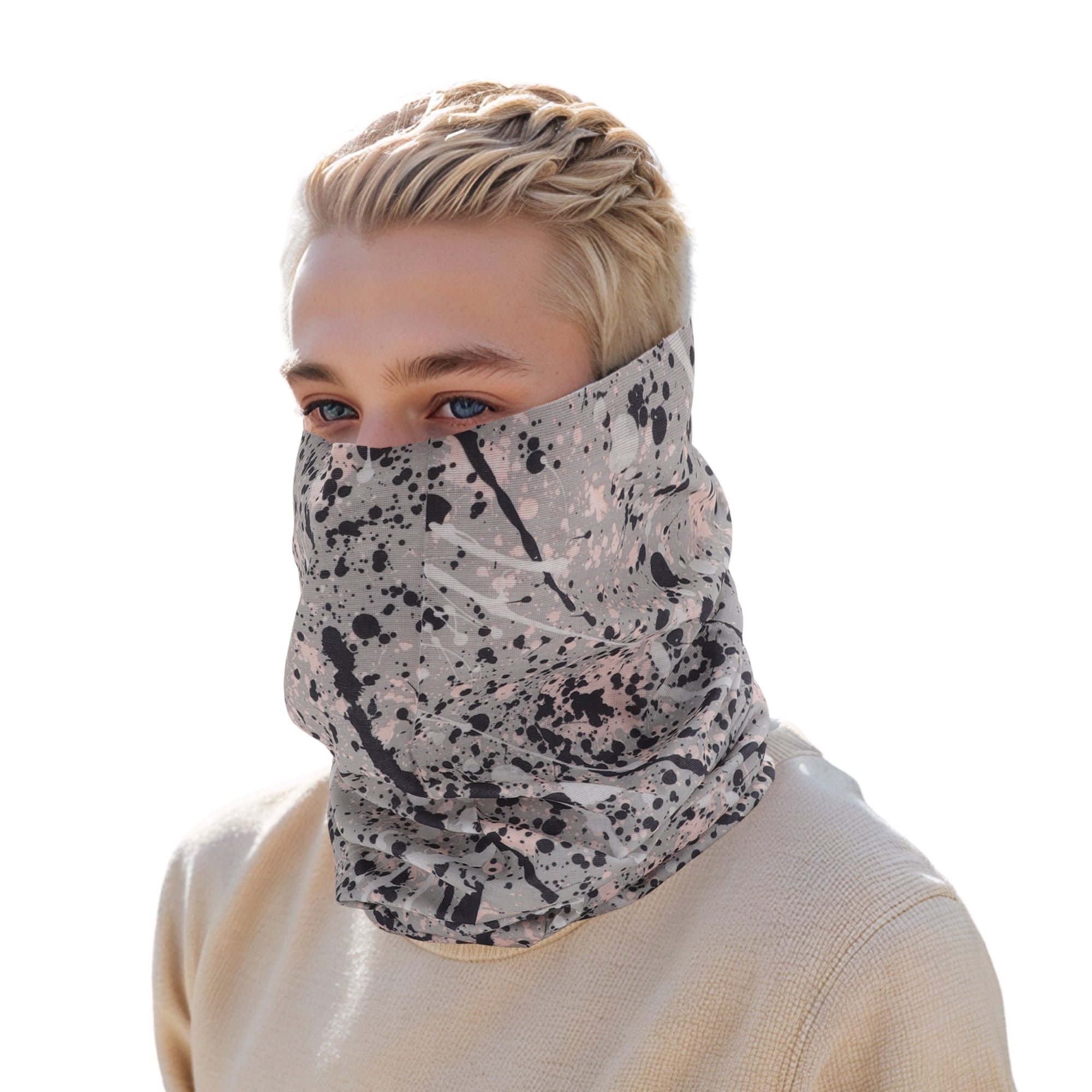 Unique Bargains Face Scarf Mask Gray Black 1 Pc