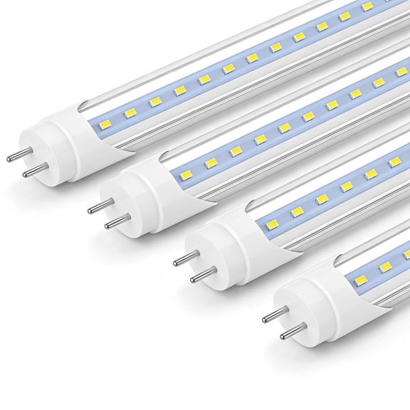 JESLED T8 4ft LED Light Bulbs 22W Fluorescent Tube, Ballast Bypass, 6000K Cool White, 2400 Lumens, 4-Pack