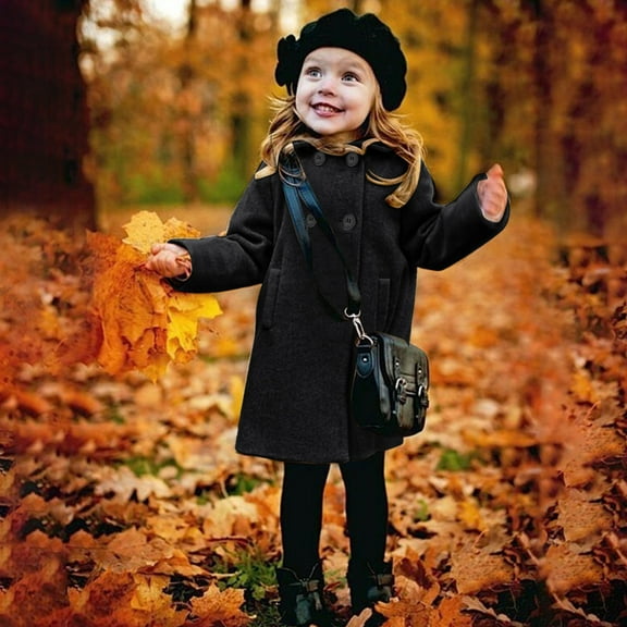 Little Boys Girls Wool Winter Coat Button Jacket Long Sleeve Jacket Coat Peacoat Outwear Clothes Fall Winter Outwear Outfits for Birthday Gifts Size 5-6