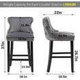 thumbnail image 5 of Counter Height Bar Stools, Set of 2, Wing-back Velvet Dining Chairs with Soft Cushion, Solid Wood Legs, Button Tufted Decoration and Chrome Nailhead Trim, Gray, 5 of 8