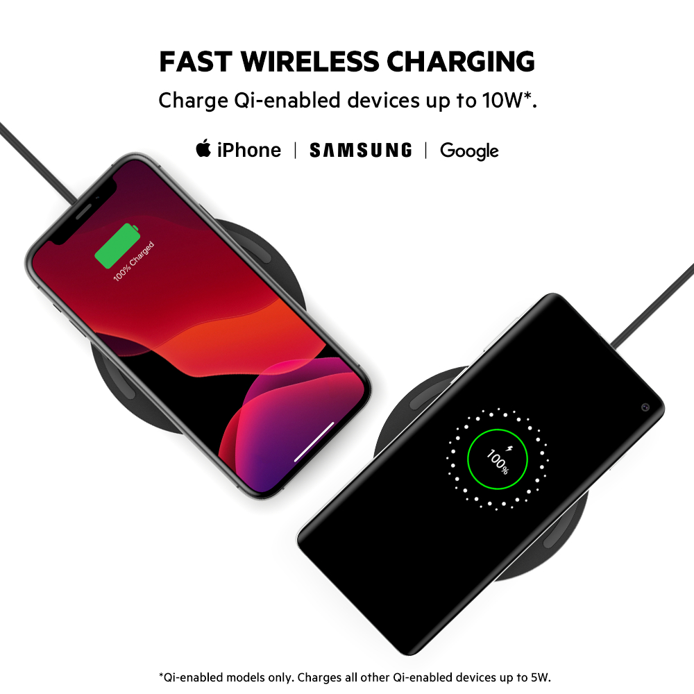 Belkin Quick Charge Wireless Charging Pad - 10W Qi-Certified Charger Pad for iPhone, Samsung Galaxy, Apple Airpods Pro & More - Charge While Listening to Music, Streaming Videos, & Video Calls - Black - image 2 of 8