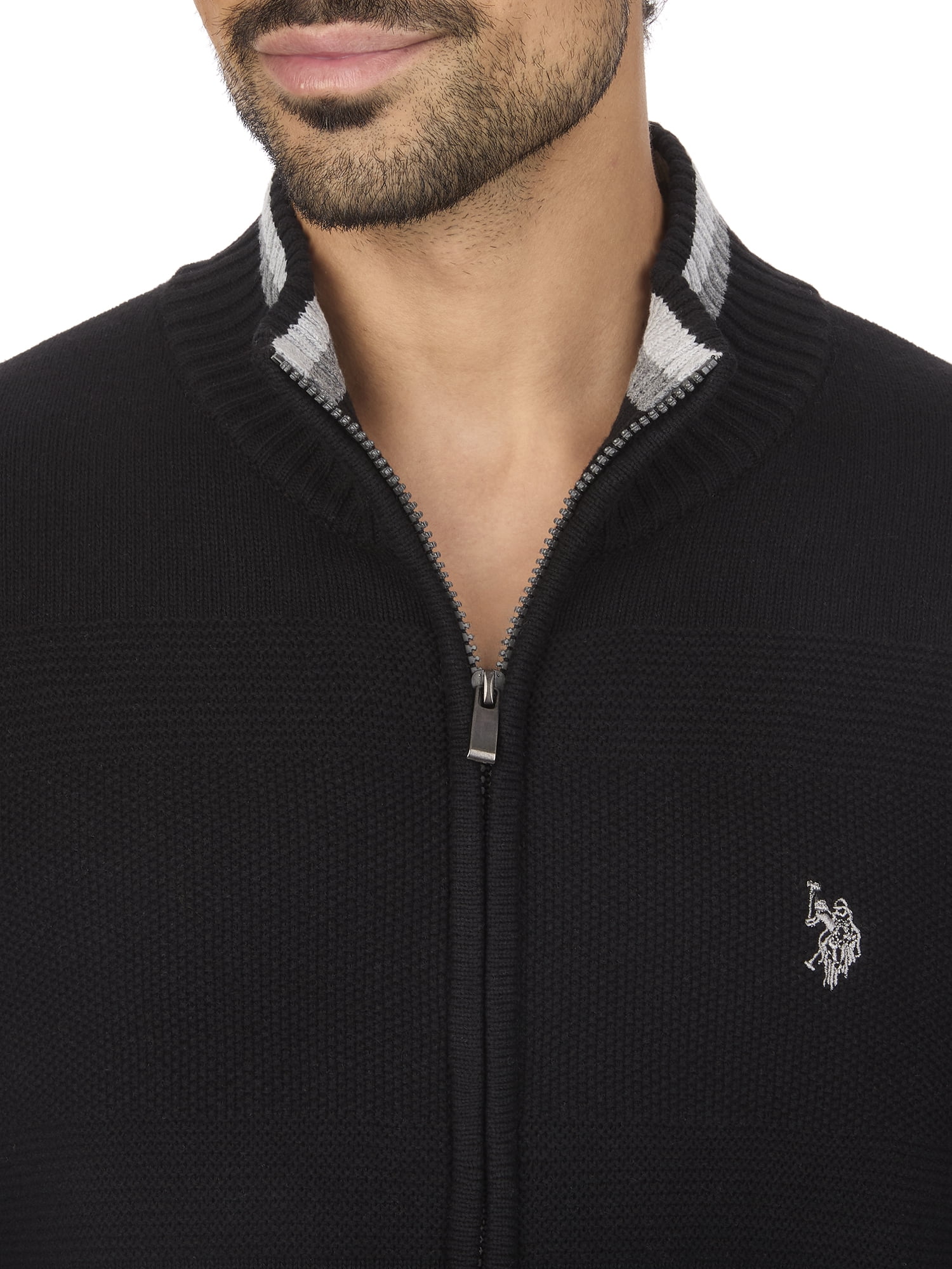 U.S. Polo Assn Men's Textured Chest Stripe Full-Zip Sweater
