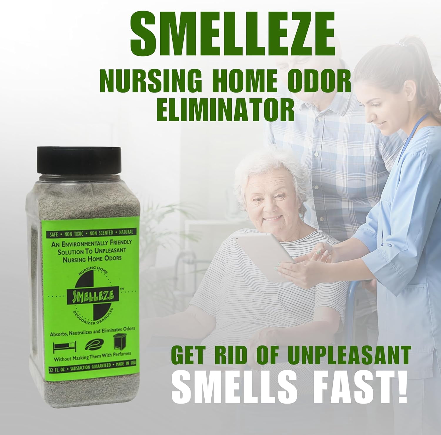 SMELLEZE Natural Nursing Home Smell Remover: 50 lb. Granules Remove Elderly Odor