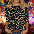thumbnail image 1 of RKSTN Mardi Gras 3/4 Length Sleeve Womens Tops Oversized Crewneck Carnival Graphic Printed Three Quarter Sleeve T Shirt Women Casual Round Neck Funny Tuesday Carnival Party Loose Short Sleeve Shirt, 1 of 6