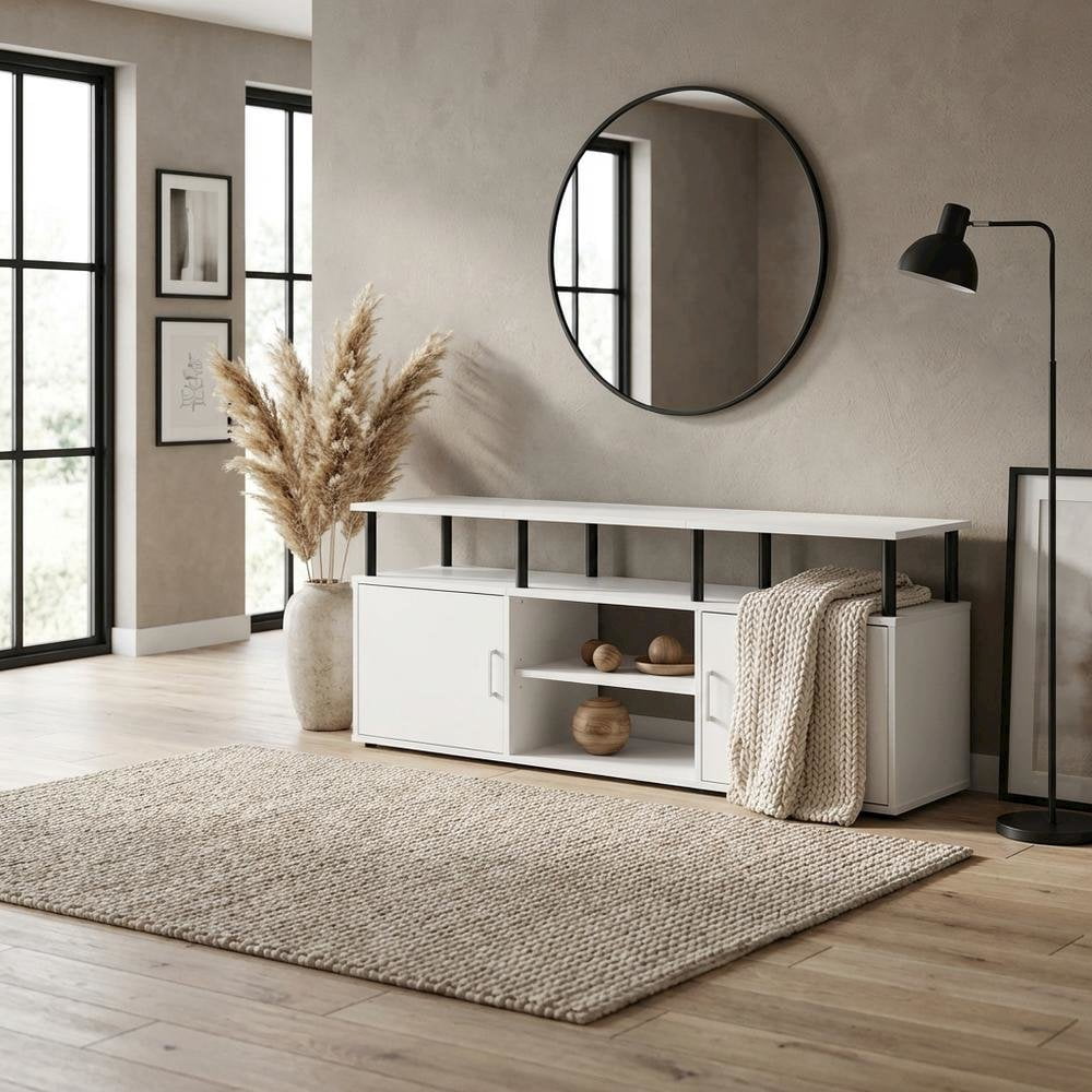 Wood TV Stand for 70 Inch Screens in White and Black with Modern Design