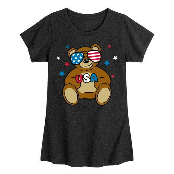 Instant Message - Fourth of July - Cool Teddy America Shades & USA - Toddler & Youth Girls Short Sleeve T-Shirt