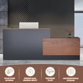 thumbnail image 3 of STICCIO 87" L-Shaped Reception Desk with Counter, Lockable Drawers, Side Cabinet & Keyboard Tray, Walnut Texture for Office, Lobby & Salon, 3 of 8