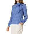 thumbnail image 4 of Allegra K Women's Checks Bow-Tie Neck Office Work Blouse Tops, 4 of 5