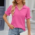 thumbnail image 2 of FAIWAD Women's Summer Tops Puff Short Sleeve V Neck Blouses Trendy Hollow Out Solid Color Shirts Business Casual Beach Clothes, 2 of 5