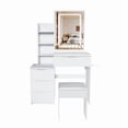 thumbnail image 2 of Montary 39.3" Spacious Vanity Desk Set with LED Adjustable Mirror, 4 Drawers and Multiple Open Storage Shelves, A Hair Dryer Holder and Power Socket,White, 2 of 9