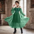 thumbnail image 6 of Women Gothic Witch Maxi Dress, Off Shoulder Sheer Flare Long Sleeve Lace Up Vintage Gown, Floor Length Renaissance Costume Dress for Halloween Cosplay Themed Party L, 6 of 6