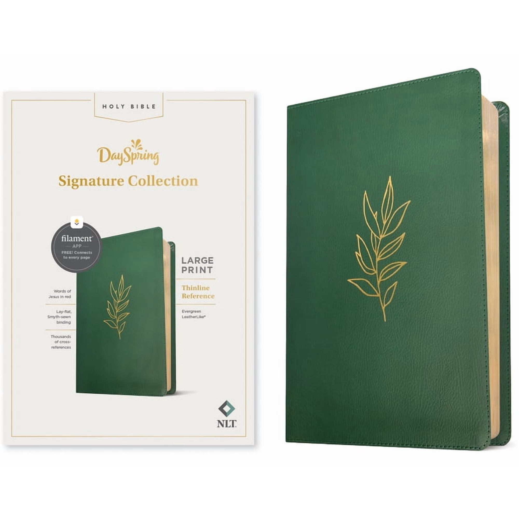 NLT Large Print Thinline Reference Bible, Dayspring Signature Collection, Filament Enabled (Leatherlike, Evergreen, Red , (Hardcover)