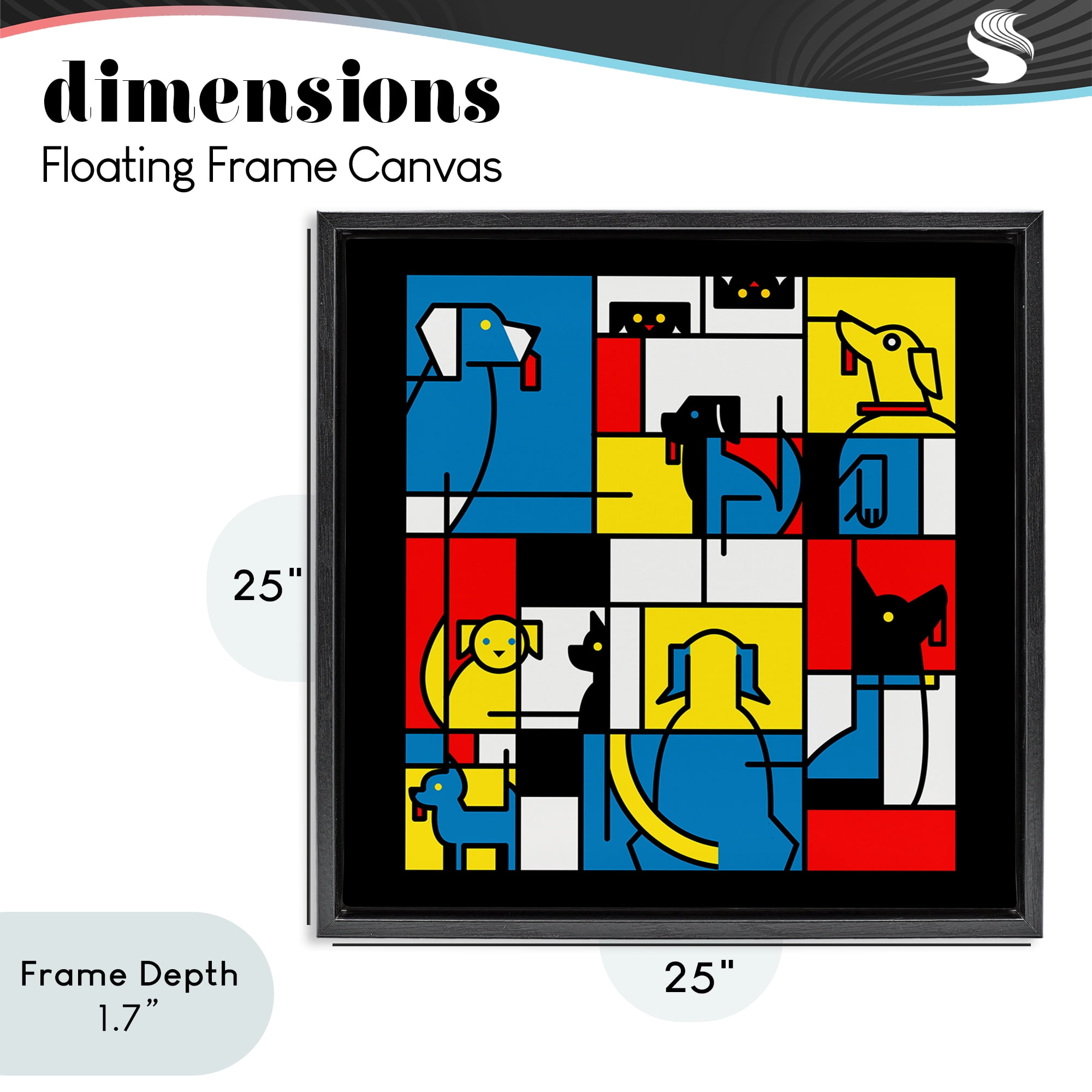 Stupell Industries Color Block Dogs Abstract Black Framed Floater Canvas Wall Art, design by Tobe Fonseca