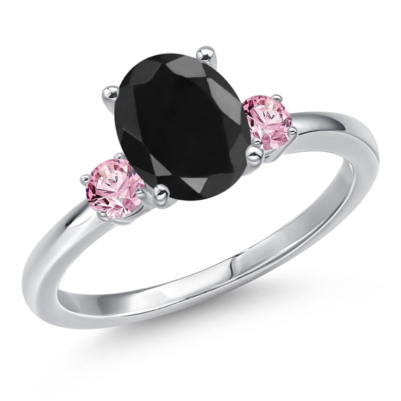 Gem Stone King 14K White Gold Black Sapphire and Pink Lab Grown Diamond Engagement Ring for Women | 2.76 Cttw | Oval 9X7MM | Gemstone September Birthstone | Size 7