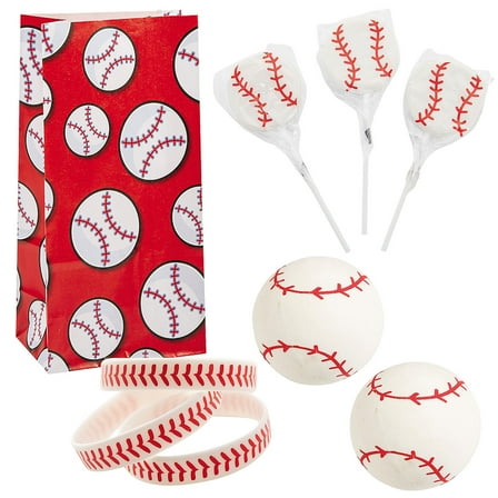 Fun Express 48 Pieces Baseball Party Gift Bag Kit for 12