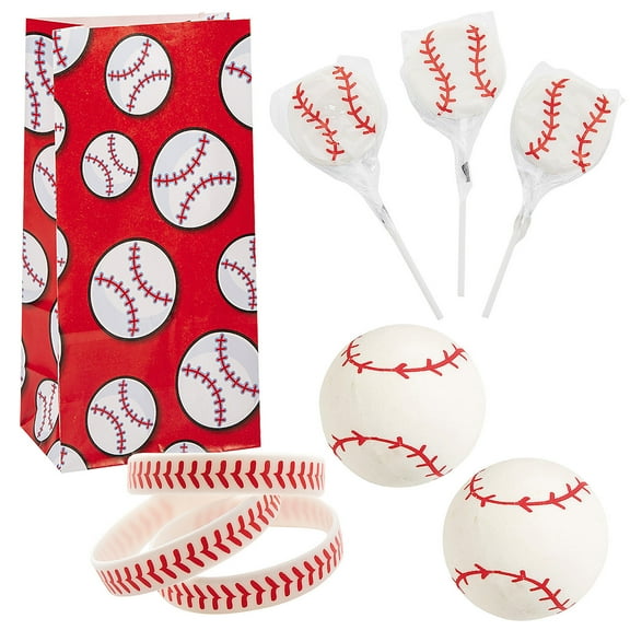 Fun Express 48 Pieces Baseball Party Gift Bag Kit for 12