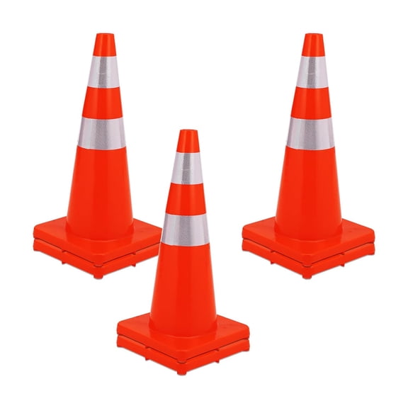 Mescukay 28 inch Traffic Safety Cones Set of 6, Traffic Cones with Reflective Collars PVC Orange Construction Cones, Road Safety Parking Cones for Home Driveway Road Parking Use Heavy Duty