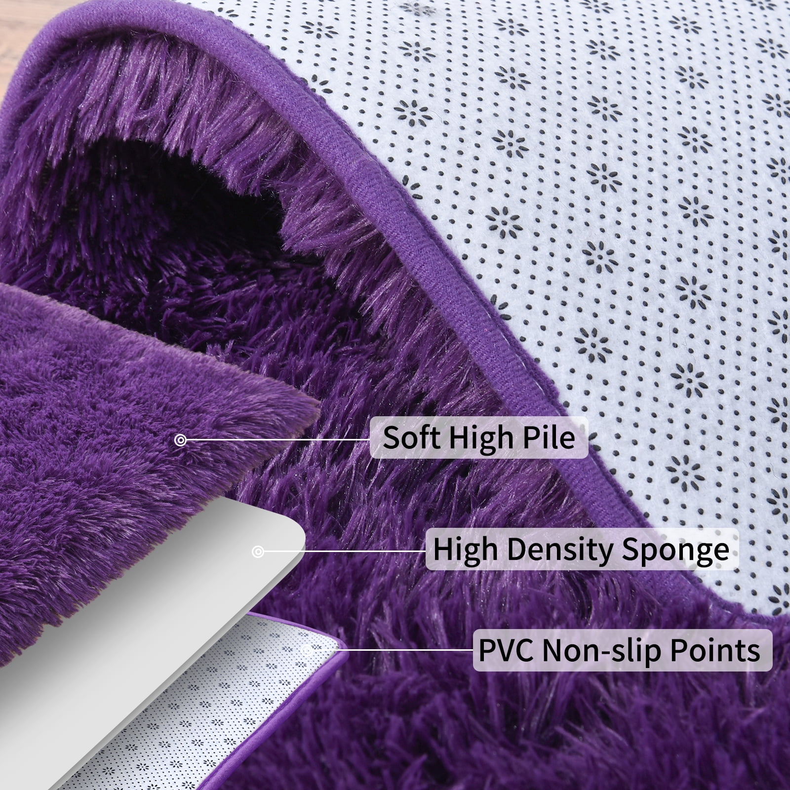 Socofuz Soft Fluffy Rugs for Bedroom, Anti-Skid Durable Rectangular Modern Carprt for Nursery Living Room Home Decor, 6x9ft, Grape Purple