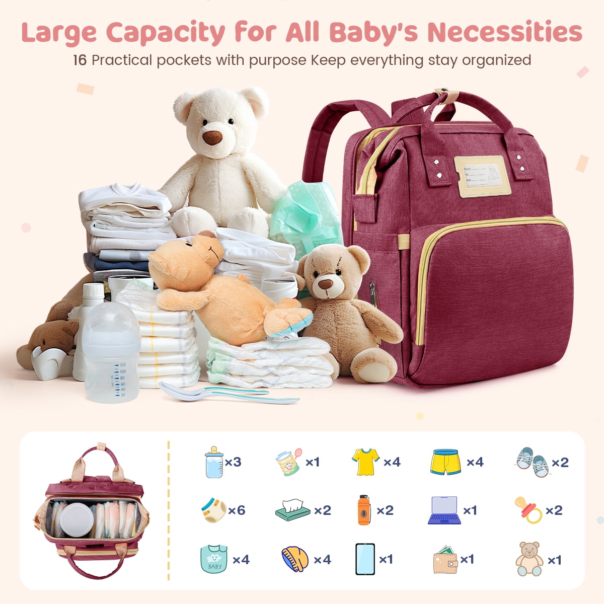 K&S_London Baby Changing Bag, Large Capacity Nappy Changing Bags, Wate