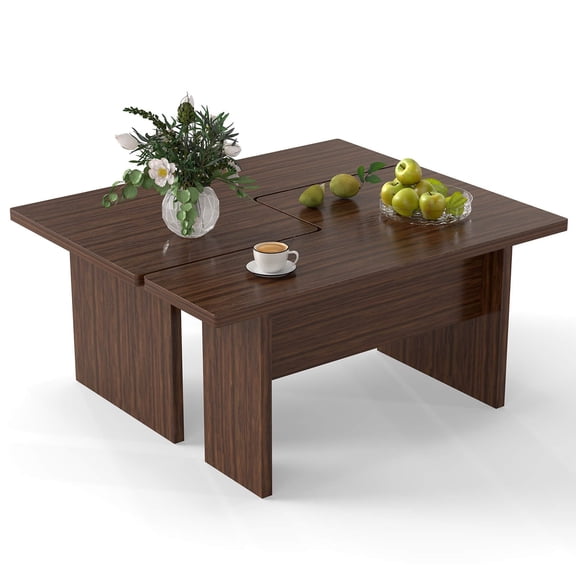 GETHFS Modular Coffee Table Set of 2 L-Shaped Center Tables, Splittable Living Room & Home Office Tables, Walnut Finish, Space-Saving, Sturdy, Multi-Layout Option