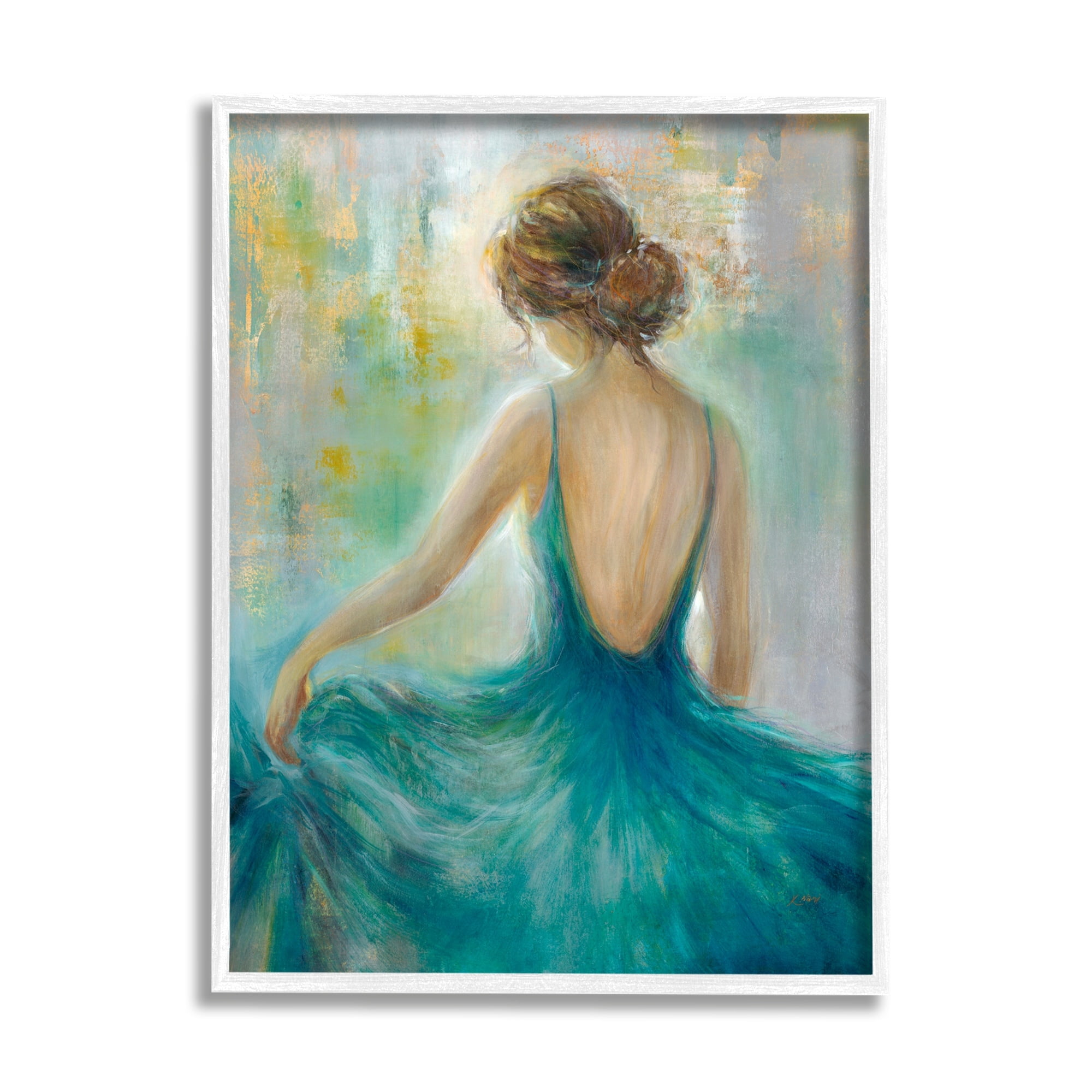 Stupell Industries Woman Green Dress Painting Beauty & Fashion Painting White Framed Art Print Wall Art
