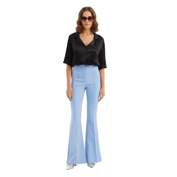 High-Waist Flare Trousers with Front Seam