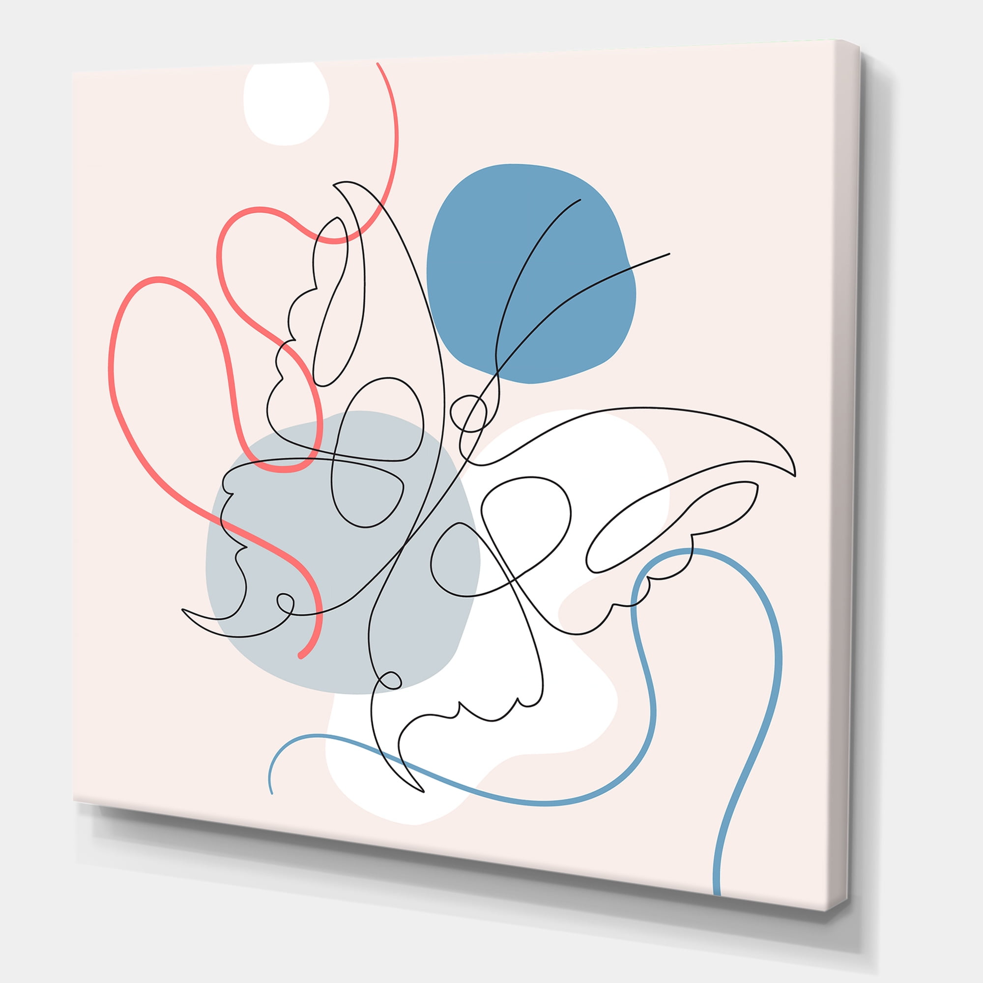 Designart ' Butterfly With One Line Drawing On Cubism Shapes I ' Modern Canvas Wall Art Print