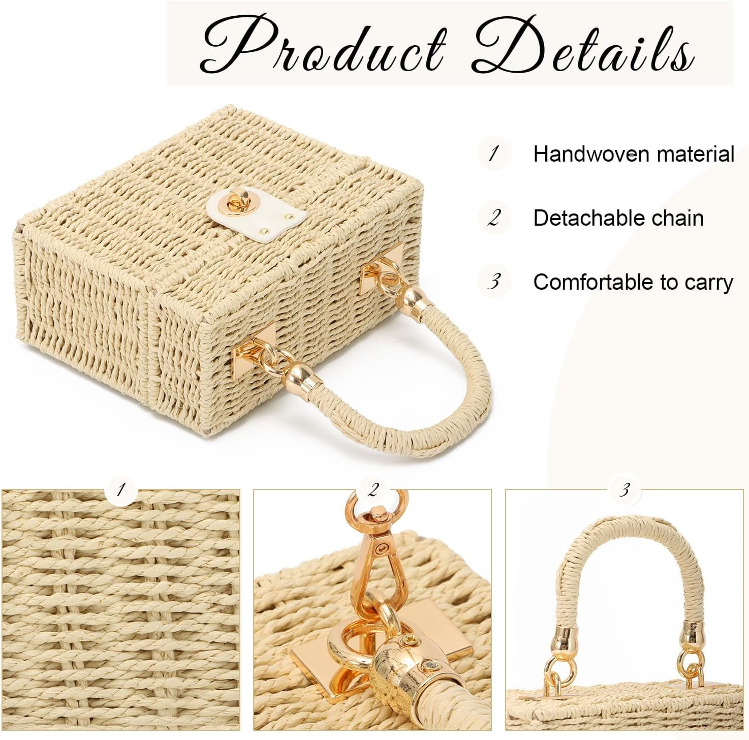 Esunarty Derby Women’s Rattan & Straw Tote Bag, Beige