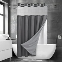 Ikfashoni Gray Hookless Shower Curtain with Snap in Liner, Waffle Weave Waterproof Fabric Mesh Window Bathroom Curtain, 72"X74"