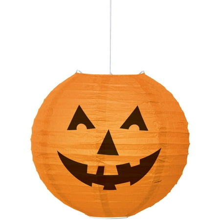 - Round Pumpkin Halloween Paper Lantern, 10 in, Orange, 1ct