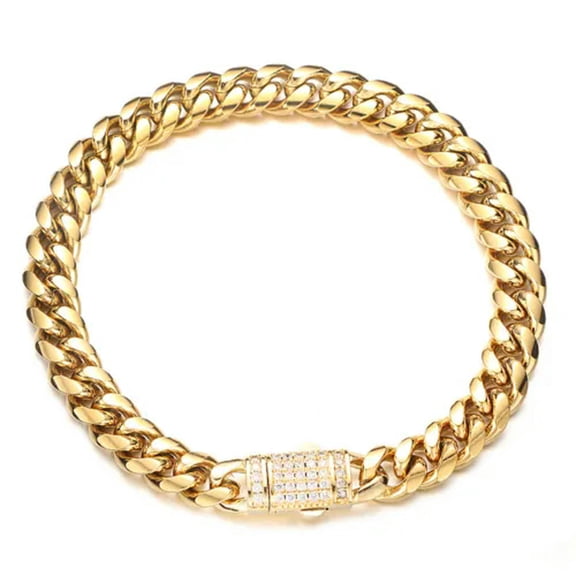 QQTDFG 6mm-14mm Mens Miami Cuban Link Chain Bracelet Solid Gold Plated Stainless Steel-8mm-10 inches bracelet