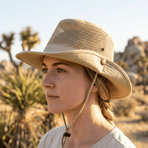 QSAWXQZ Unisex Full Mesh Boonie Hat Breathable Wide Brim Sun Cap with Adjustable Drawcord for Tropical Travel and Gardening Beige M