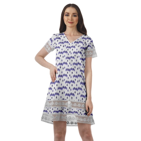 Moomaya Printed Short Sleeve V Neck Casual Clothing Women Summer Mini Dresses