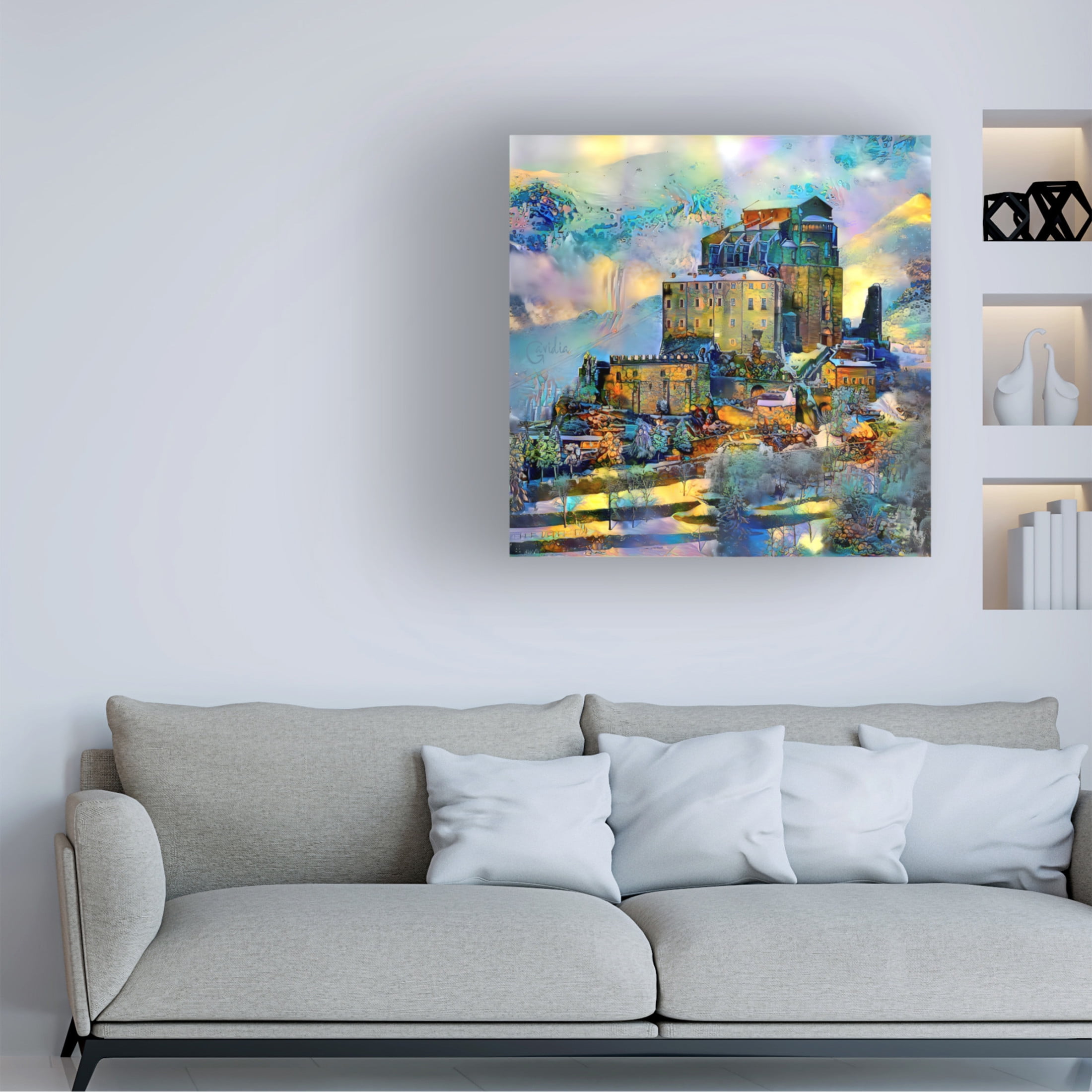 Canvas Wall Art - Pedro Gavidia 'Italy Piedmont Abbazia della Sacra di San Michele' Wall Art for Living Room, Bedroom, or Office Décor by Trademark Fine Art - 18 x 18 Inches