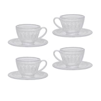 4x Dollhouse Tea Cup Set, Pretend Play Realistic 1:6 Scale, Dollhouse Furniture Mini Tableware Doll House Decoration for Micro, Landscape Decor Clear
